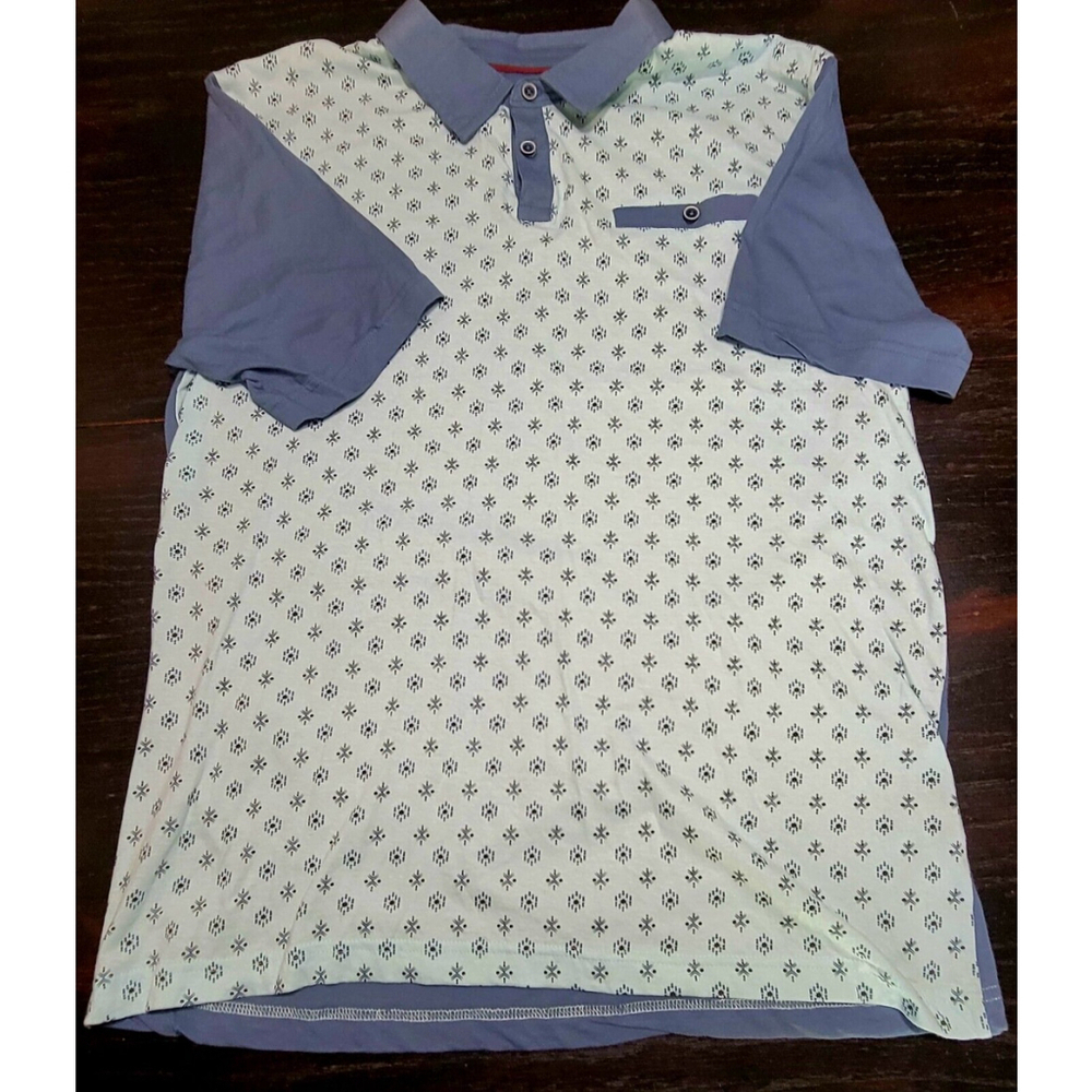 MBX Premium Goods Blue Polo Short Sleeve Geometric Pattern Large